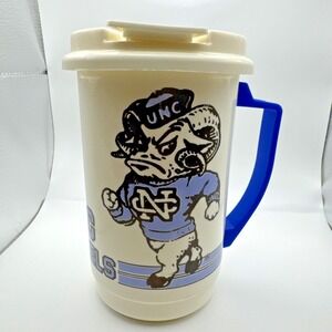 Vintage North Carolina Tar Heels Rameses Mascot 22oz Travel Cup w/ Lid UNC‎
